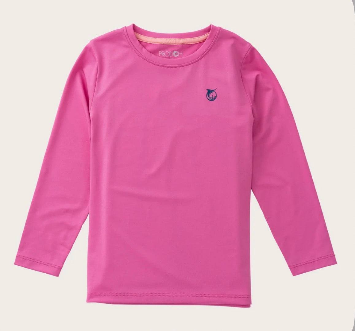 Girls' Pro Performance Long Sleeve T-shirt in Phlox Pink with Rainbow Trout Art