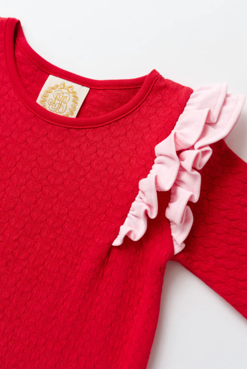 LS Ruehling Ruffle Dress-Richmond Red/Palm Beach Pink