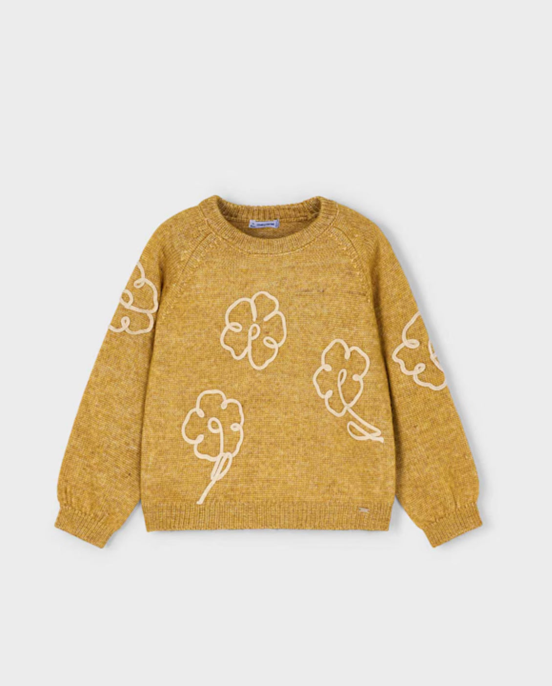 Girl Flowers Applique Knit Sweater-Mustard Mix