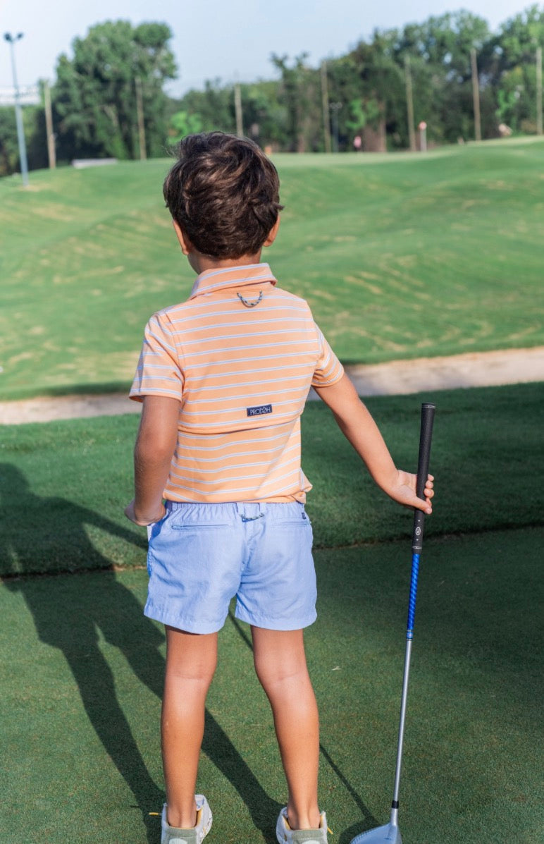 Boys' Short Sleeve Pro Performance Polo- Orange Chiffon Stripe