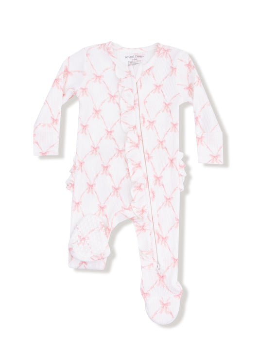 Ribbon Bow Trellis- 2 Way Ruffle Zipper Footie