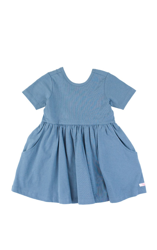 Short Sleeve Knit Twirl Dress- Countryside Blue