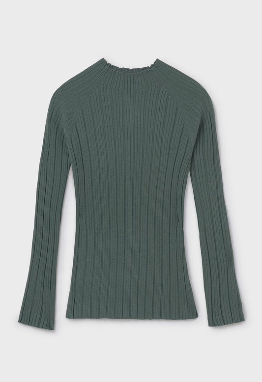 Girl Rib Knit Mock Neck Sweater- Eucalyptus