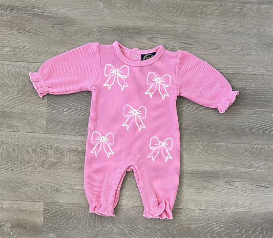 Pink Bow Embroidered Romper