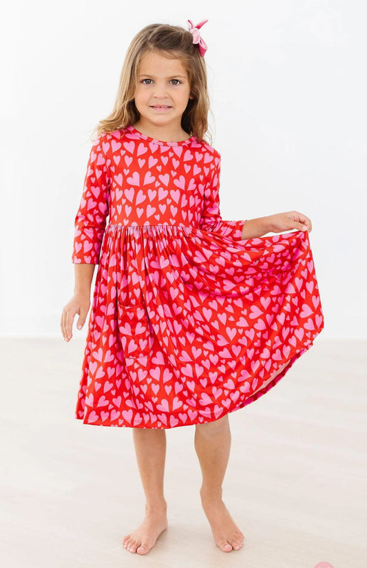 Hearts and Hugs 3/4 Sleeve Pocket Twirl Dress