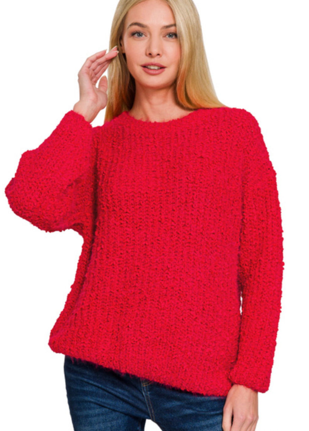 Ruby-Brushed Round Neck Sweater