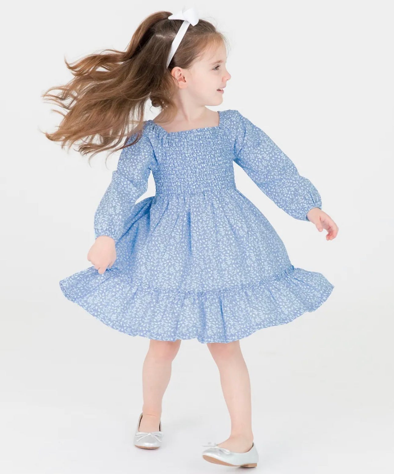 Woodland Berry Frost Long Sleeve Smocked Ruffle Hem Dress