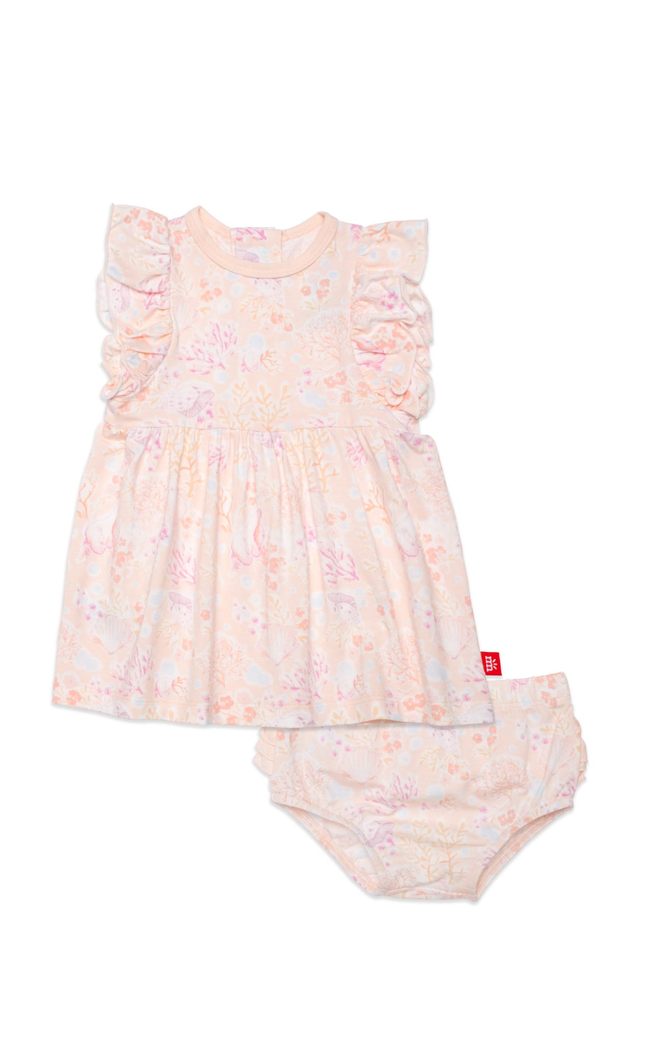 Coral Floral Ruffle Sleeve Dress with Diaper Cover