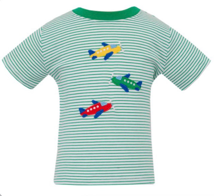 AIRPLANES - Green and White Knit Stripe Boy's T-shirt