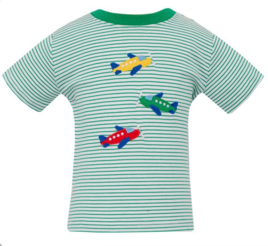 AIRPLANES - Green and White Knit Stripe Boy's T-shirt