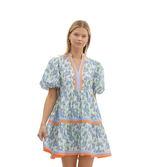 Blue Floral Print Dress
