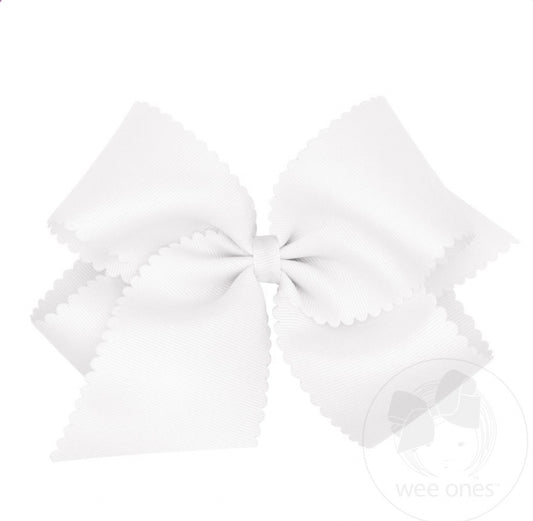 White-King Grosgrain Hair Bow Scalloped Edge
