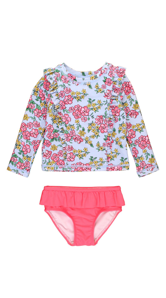 Princess Seam Ruffle Rash Guard 2pc- Cheerful Blossoms