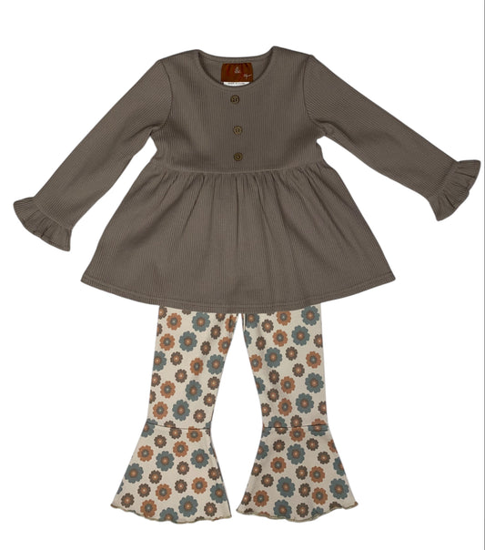 Mocha Floral Bell Bottom Set