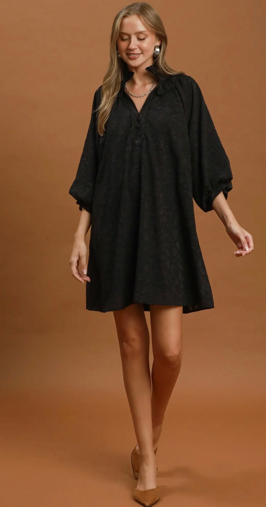 Textured Animal Print Dress-Black