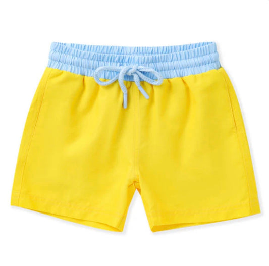 Yellow Swim Trunks w/ Light Blue Pocket