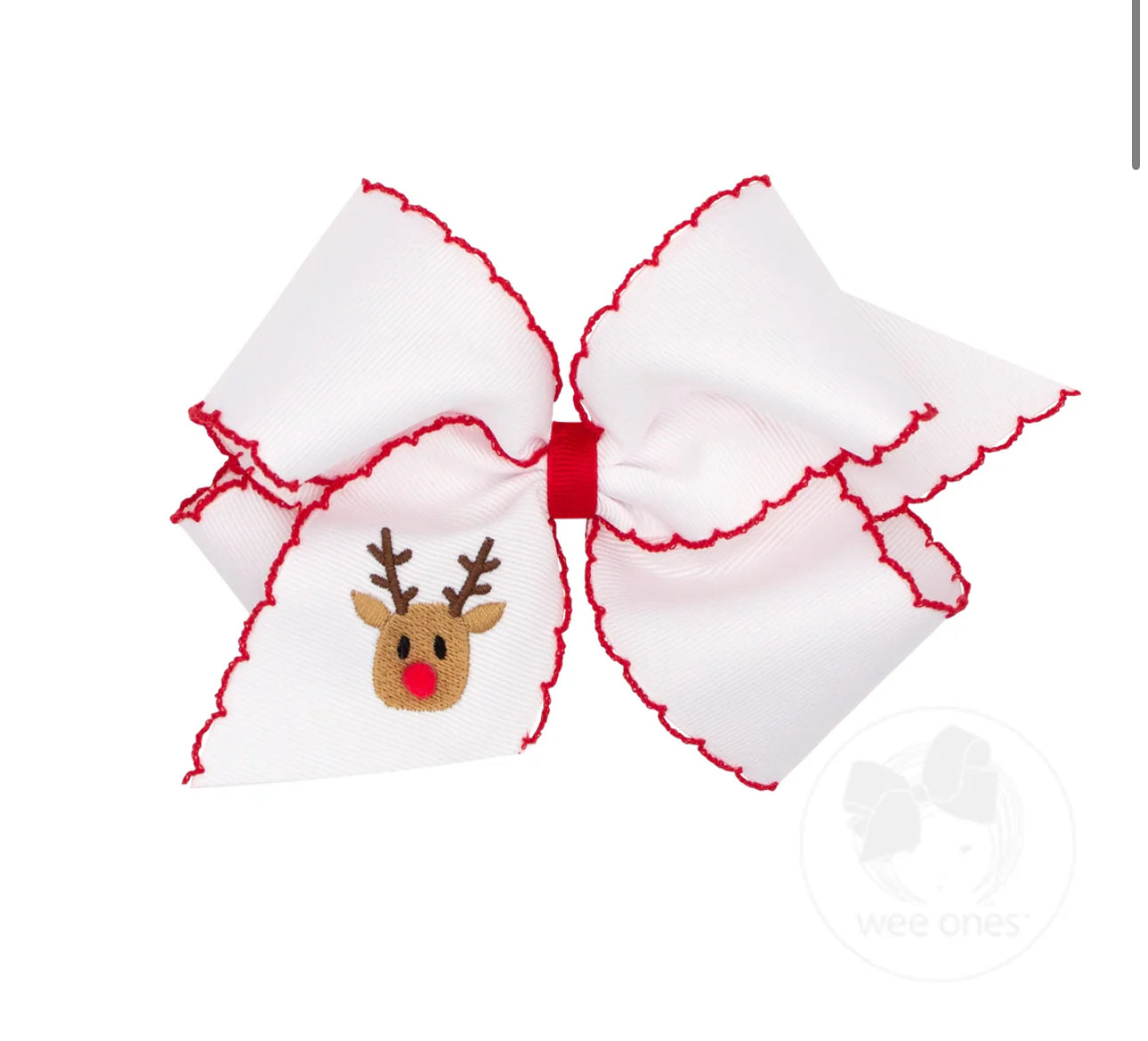 King Grosgrain Hair bow with Moonstitch Edge and Reindeer Holiday-themed Embroidery