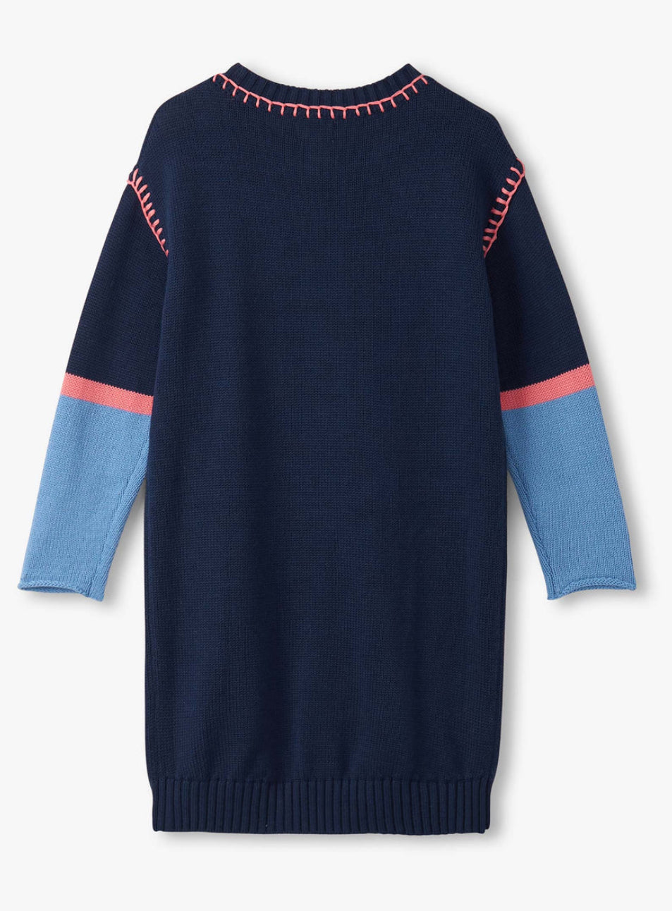 Girls Navy Flower Drop Shoulder Sweater Dress
