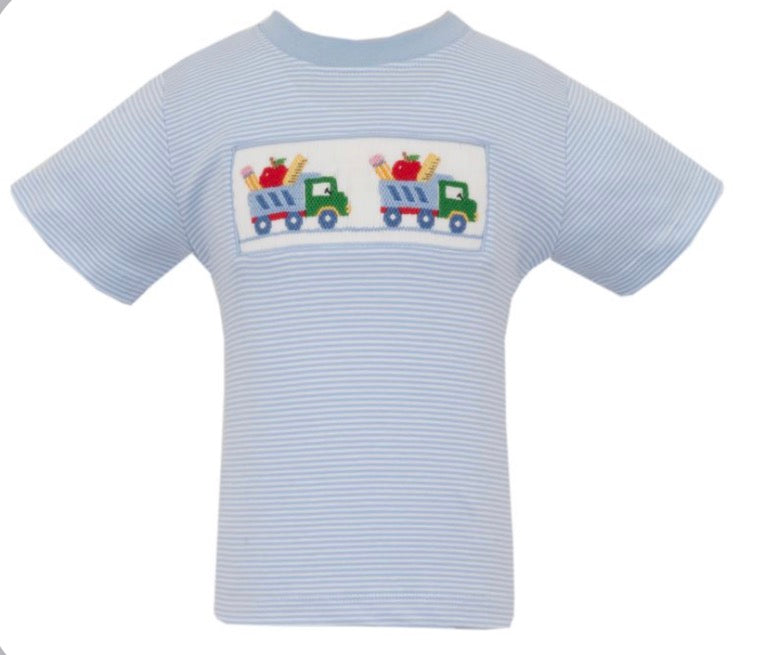 SCHOOL TRUCKS - Lt. blue knit stripe Boy's T-shirt S/S