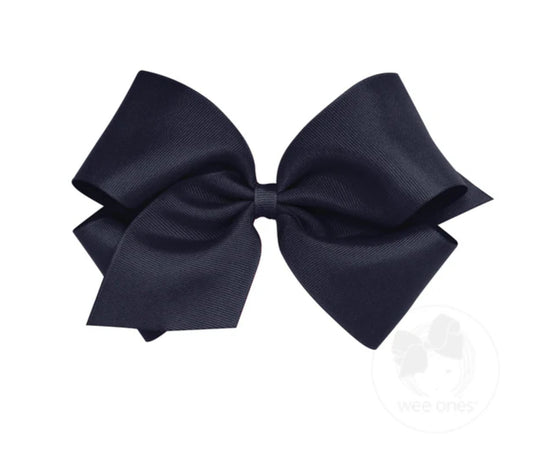 Navy- King Classic Grosgrain Hair Bow (Plain Wrap)