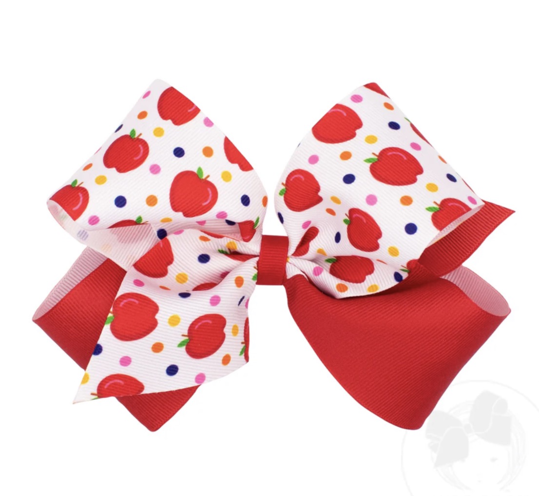 Apple-King Back to School Colorblock Apple Print Hair Bow