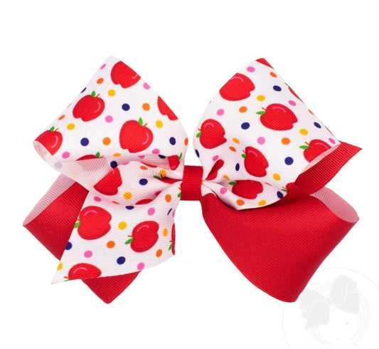 Apple-King Back to School Colorblock Apple Print Hair Bow