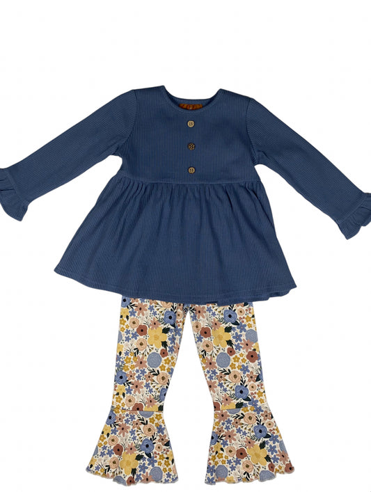 Blue Floral Bell Bottom Set