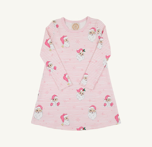 LS Polly Play Dress-Heavy Weight- Dear Santa (Palm Beach Pink Stripe)/Palm Beach Pink