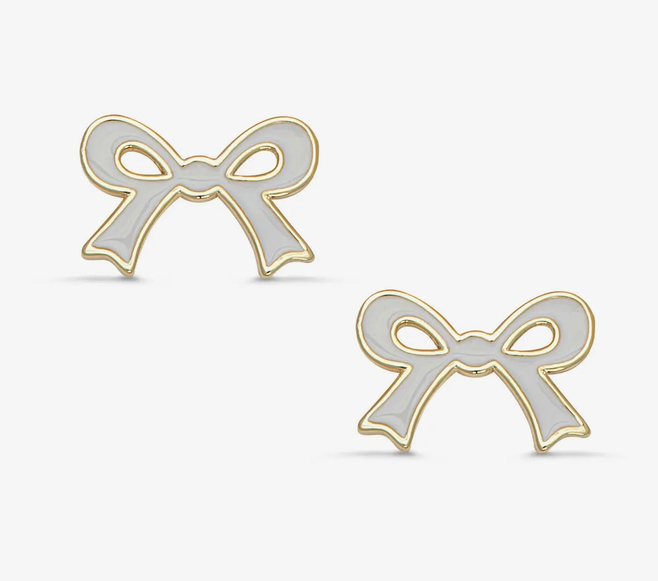 Flat Bow Stud Earrings (White)