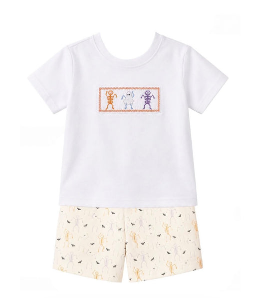 Ollie Smocked Short Set, Dancing Skeletons