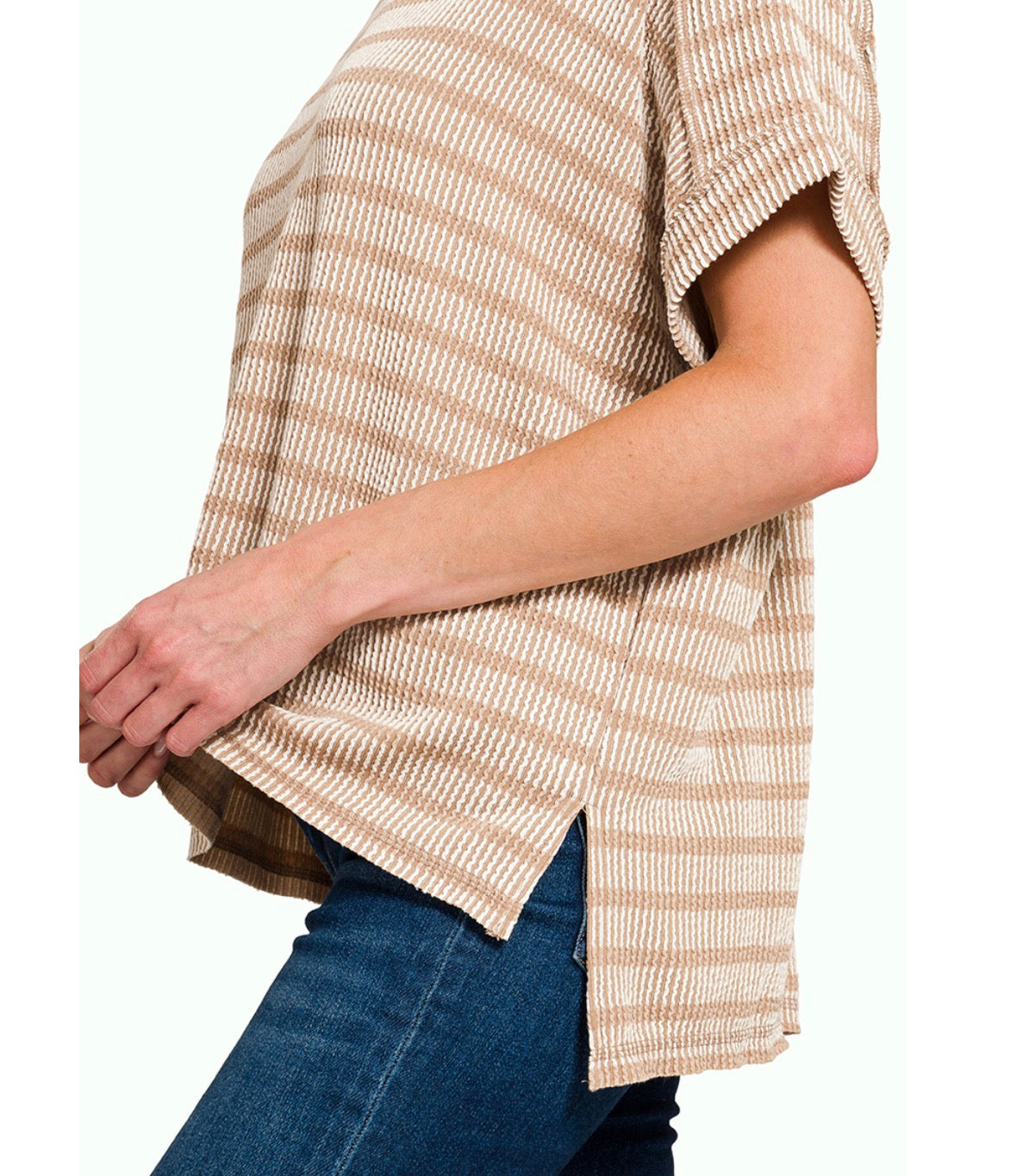 Ash Mocha- RAISED RIB STRIPED EXPOSED SEAM TOP