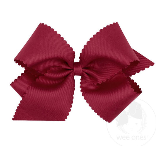 Cranberry- King Grosgrain Hair Bow Scalloped Edge