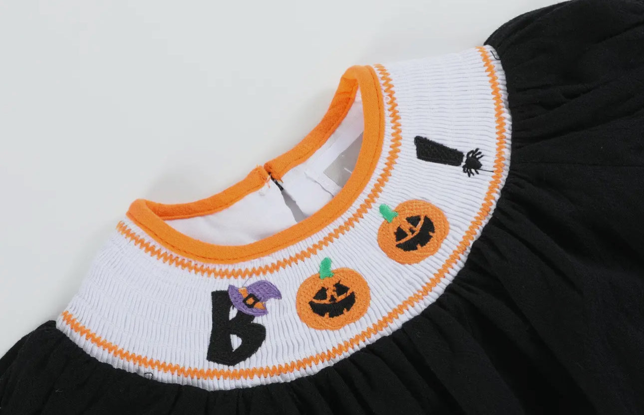 Black and Orange BOO Halloween Romper