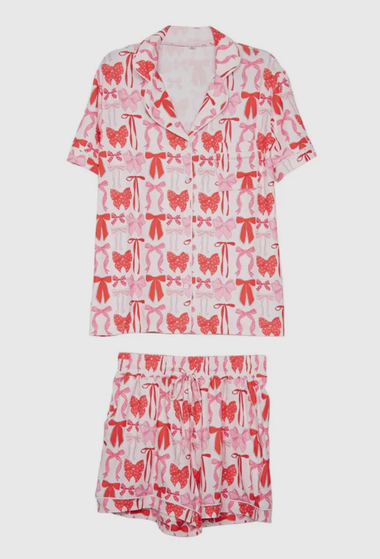 Coquette Bows Christmas Short Set - Pink & Red