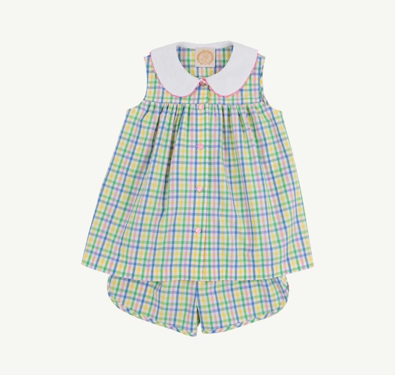 Sleeveless Tabitha’s Teacher’s Pet Set- Knickers-Primland Plaid/Worth Ave White