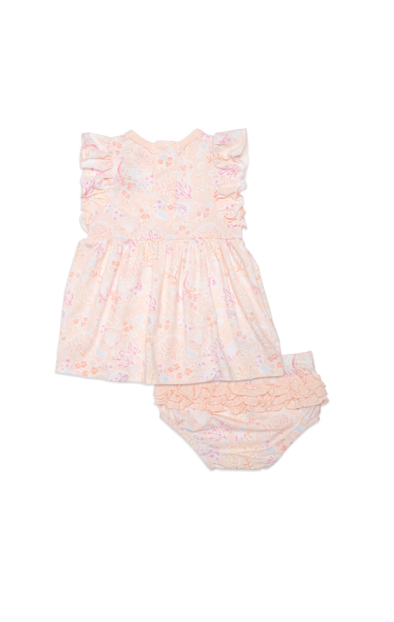 Coral Floral Ruffle Sleeve Dress with Diaper Cover