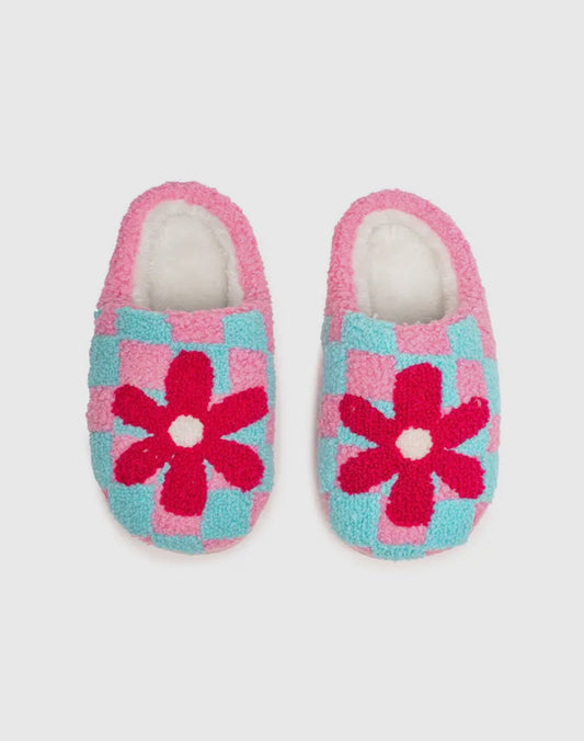 Kids Checker with Red Flower Slippers