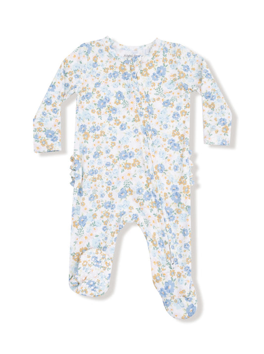 Sweet Rose Calico- 2 Way Zipper Ruffle Back Footie