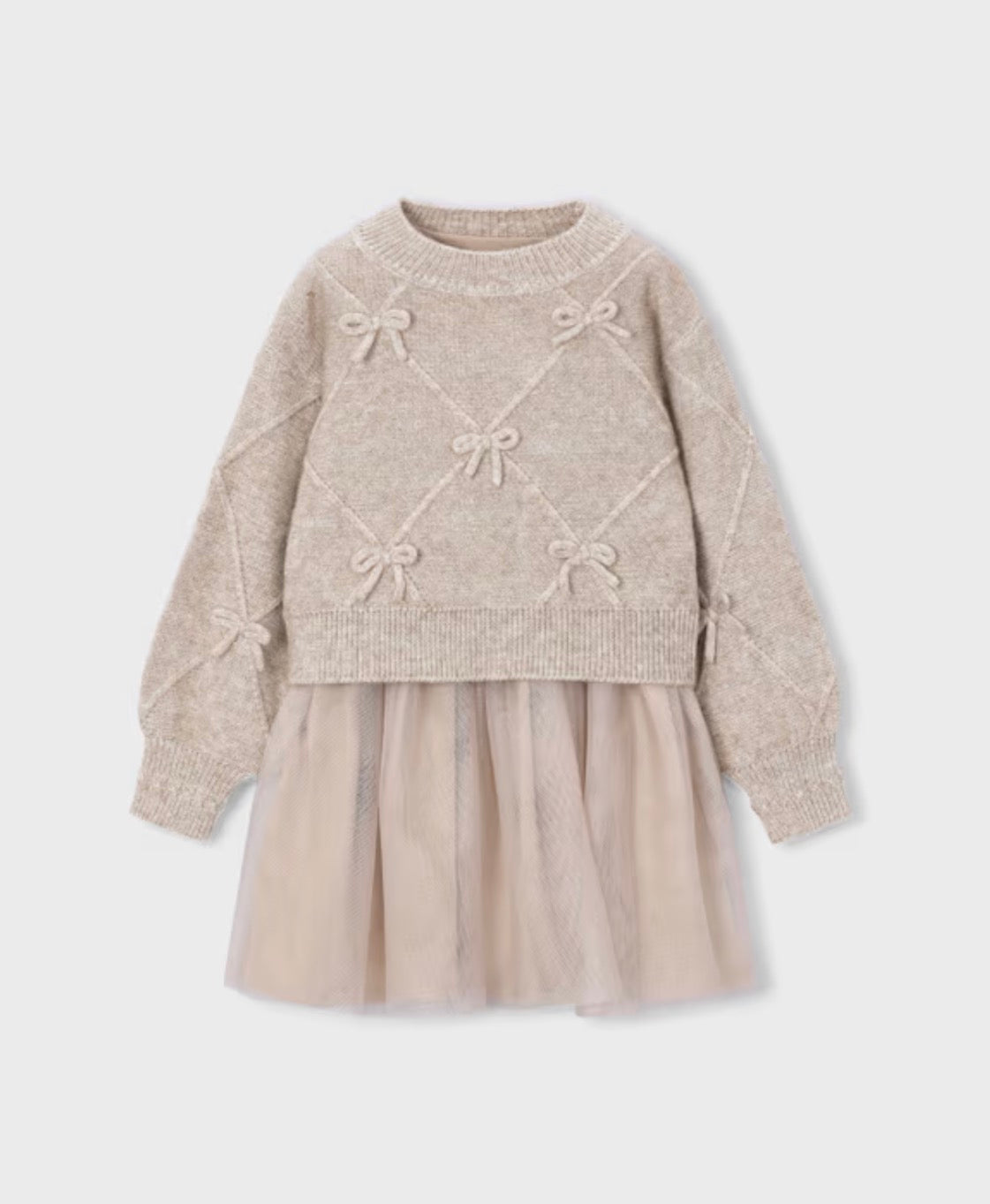 Girls Mixed Knit Dress w/Bows