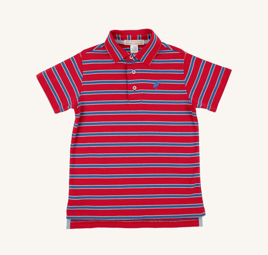 Prim and Proper Polo SS-Pima-Richmond Red Wood Boat Blue and Buckhead Blue Stripe/Wood Boat Blue