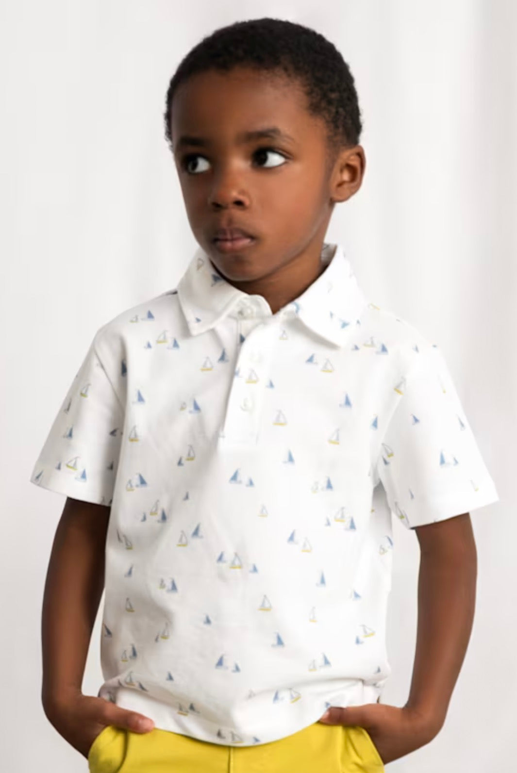 Sail Away Olive/White Boy Printed Polo