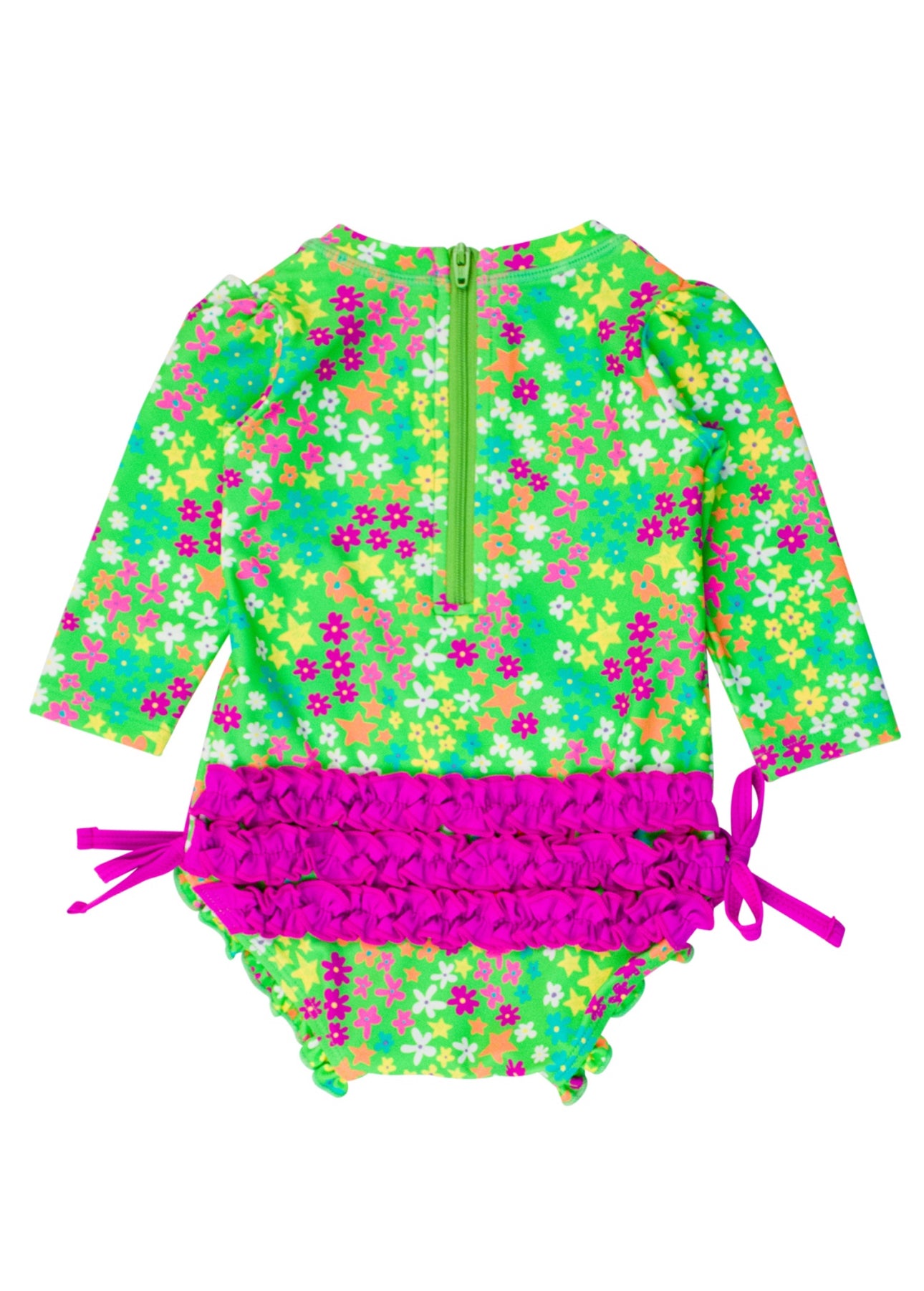 Long Sleeve One Piece Rash Guard- Neon Floral