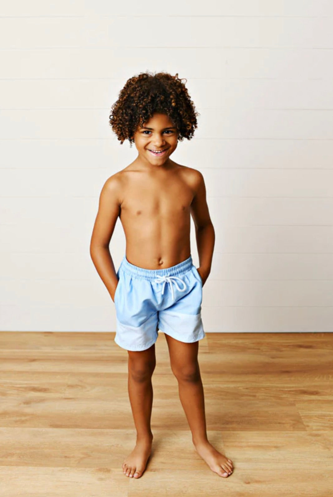 Blue Colorblock Swim Trunks