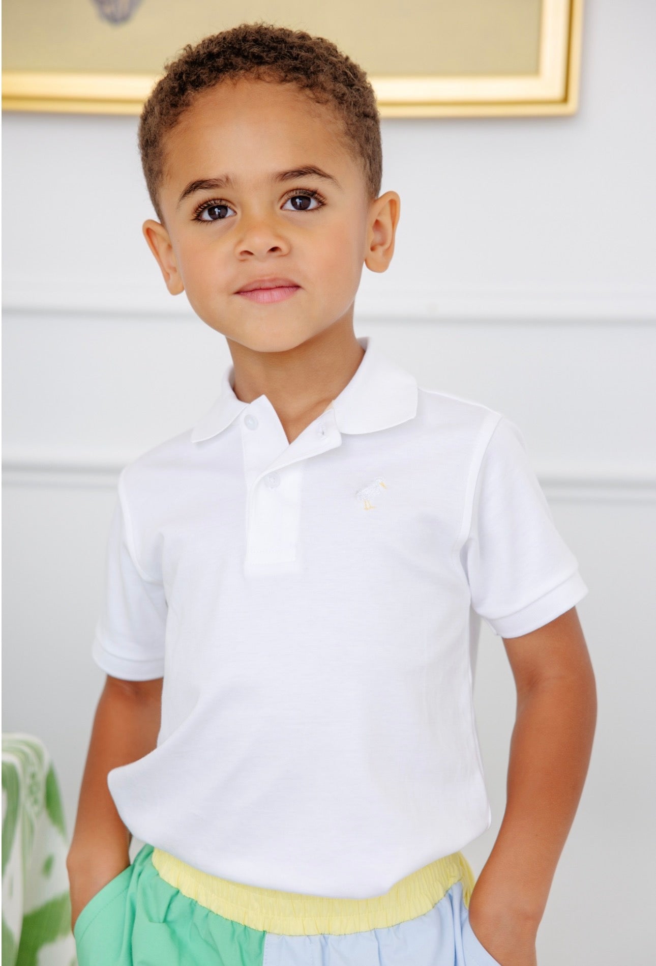 Prim and Proper Polo SS-PIMA- Worth Avenue White/Multicolor