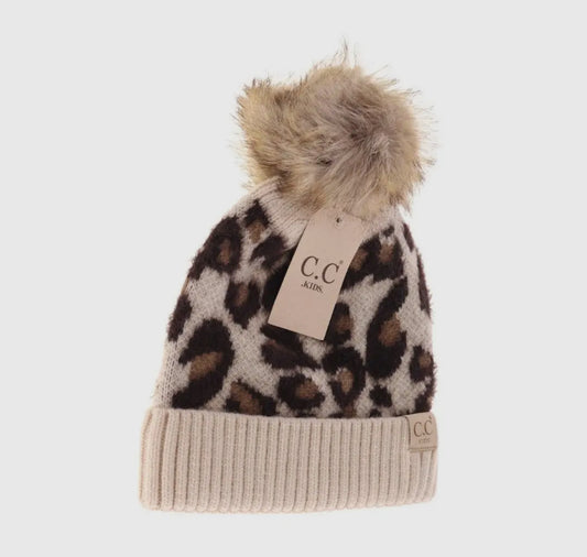 Kids Leopard Pom- Beige