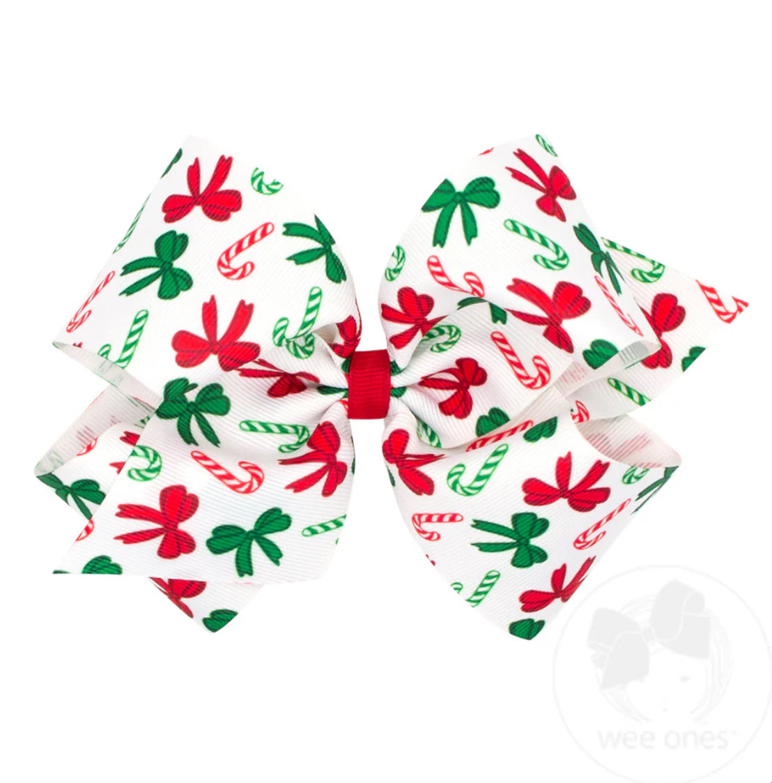 King Christmas Candy Cane Print Grosgrain Hair Bow