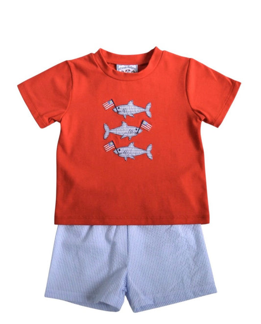 Patriotic Sharks Boys Short Set