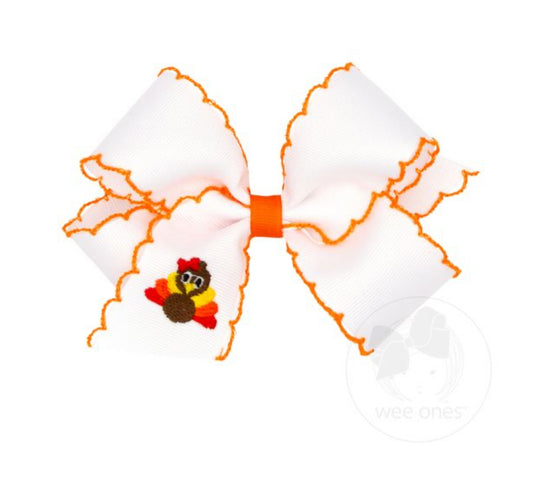 King Grosgrain Hair Bow with Moonstitch Edges and Turkey Embroidery