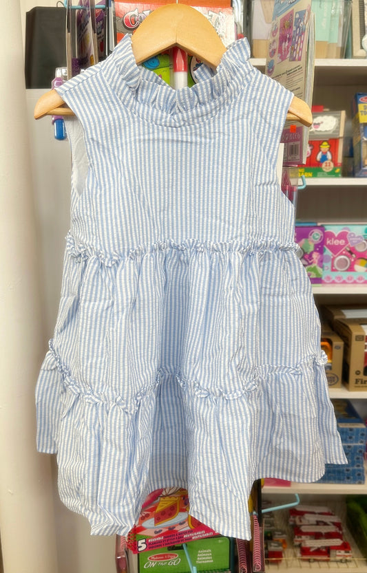 Blue Stripe Sleeveless Tiered Dress
