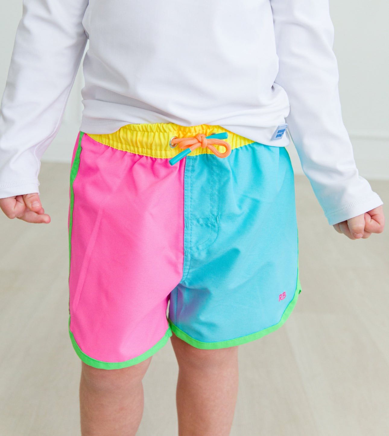 Dolphins Hem Swim Trunks- Neon Colorblock